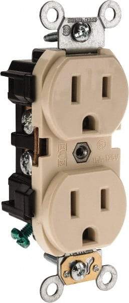 Leviton - 125 VAC, 15 Amp, 5-15R NEMA Configuration, Ivory, Industrial Grade, Self Grounding Duplex Receptacle - 1 Phase, 2 Poles, 3 Wire, Flush Mount, Impact Resistant - USA Tool & Supply
