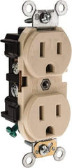 Leviton - 125 VAC, 15 Amp, 5-15R NEMA Configuration, Ivory, Industrial Grade, Self Grounding Duplex Receptacle - 1 Phase, 2 Poles, 3 Wire, Flush Mount, Impact Resistant - USA Tool & Supply