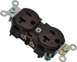 Leviton - 125 VAC, 20 Amp, 5-20R NEMA Configuration, Brown, Industrial Grade, Self Grounding Duplex Receptacle - 1 Phase, 2 Poles, 3 Wire, Flush Mount, Impact Resistant - USA Tool & Supply