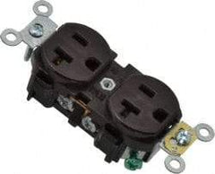 Leviton - 125 VAC, 20 Amp, 5-20R NEMA Configuration, Brown, Industrial Grade, Self Grounding Duplex Receptacle - 1 Phase, 2 Poles, 3 Wire, Flush Mount, Impact Resistant - USA Tool & Supply