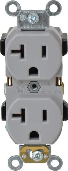Leviton - 125 VAC, 20 Amp, 5-20R NEMA Configuration, Gray, Industrial Grade, Self Grounding Duplex Receptacle - 1 Phase, 2 Poles, 3 Wire, Flush Mount, Impact and Tamper Resistant - USA Tool & Supply
