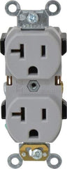 Leviton - 125 VAC, 20 Amp, 5-20R NEMA Configuration, Gray, Industrial Grade, Self Grounding Duplex Receptacle - 1 Phase, 2 Poles, 3 Wire, Flush Mount, Impact and Tamper Resistant - USA Tool & Supply
