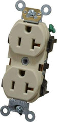 Leviton - 125 VAC, 20 Amp, 5-20R NEMA Configuration, Ivory, Industrial Grade, Self Grounding Duplex Receptacle - 1 Phase, 2 Poles, 3 Wire, Flush Mount, Impact and Tamper Resistant - USA Tool & Supply