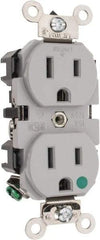 Leviton - 125 VAC/VDC, 15 Amp, 5-15R NEMA Configuration, Gray, Hospital Grade, Self Grounding Duplex Receptacle - 1 Phase, 2 Poles, 3 Wire, Flush Mount, Impact Resistant - USA Tool & Supply