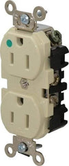 Leviton - 125 VAC, 15 Amp, 5-15R NEMA Configuration, Ivory, Hospital Grade, Self Grounding Duplex Receptacle - 1 Phase, 2 Poles, 3 Wire, Flush Mount, Impact Resistant - USA Tool & Supply