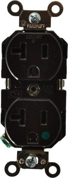 Leviton - 125 VAC, 20 Amp, 5-20R NEMA Configuration, Brown, Hospital Grade, Self Grounding Duplex Receptacle - 1 Phase, 2 Poles, 3 Wire, Flush Mount, Impact Resistant - USA Tool & Supply