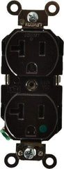 Leviton - 125 VAC, 20 Amp, 5-20R NEMA Configuration, Brown, Hospital Grade, Self Grounding Duplex Receptacle - 1 Phase, 2 Poles, 3 Wire, Flush Mount, Impact Resistant - USA Tool & Supply