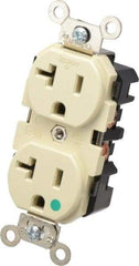 Leviton - 125 VAC, 20 Amp, 5-20R NEMA Configuration, Ivory, Hospital Grade, Self Grounding Duplex Receptacle - 1 Phase, 2 Poles, 3 Wire, Flush Mount, Impact Resistant - USA Tool & Supply