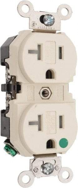 Leviton - 125 VAC, 20 Amp, 5-20R NEMA Configuration, Ivory, Hospital Grade, Self Grounding Duplex Receptacle - 1 Phase, 2 Poles, 3 Wire, Flush Mount, Tamper Resistant - USA Tool & Supply