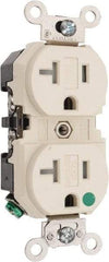 Leviton - 125 VAC, 20 Amp, 5-20R NEMA Configuration, Ivory, Hospital Grade, Self Grounding Duplex Receptacle - 1 Phase, 2 Poles, 3 Wire, Flush Mount, Tamper Resistant - USA Tool & Supply