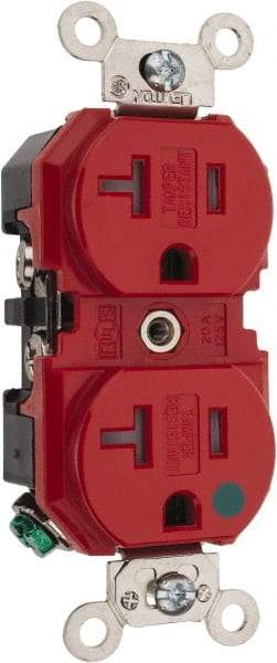 Leviton - 125 VAC, 20 Amp, 5-20R NEMA Configuration, Red, Hospital Grade, Self Grounding Duplex Receptacle - 1 Phase, 2 Poles, 3 Wire, Flush Mount, Tamper Resistant - USA Tool & Supply