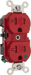 Leviton - 125 VAC, 20 Amp, 5-20R NEMA Configuration, Red, Hospital Grade, Self Grounding Duplex Receptacle - 1 Phase, 2 Poles, 3 Wire, Flush Mount, Tamper Resistant - USA Tool & Supply