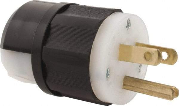 Leviton - 125 VAC, 15 Amp, 5-15P NEMA, Straight, Self Grounding, Industrial Grade Plug - 2 Pole, 3 Wire, 1 Phase, Nylon, Black, White - USA Tool & Supply