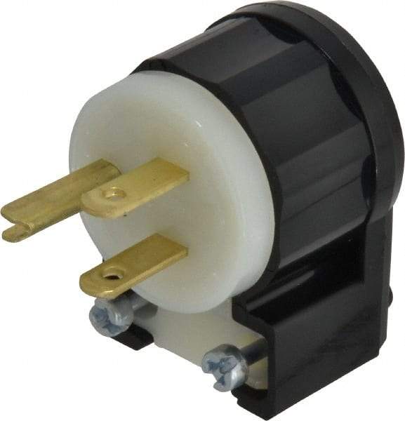 Leviton - 125 VAC, 15 Amp, 5-15P NEMA, Angled, Self Grounding, Industrial Grade Plug - 2 Pole, 3 Wire, 1 Phase, Nylon, Black, White - USA Tool & Supply