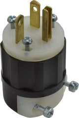 Leviton - 250 VAC, 20 Amp, 6-20P NEMA, Straight, Self Grounding, Industrial Grade Plug - 2 Pole, 3 Wire, 1 Phase, Nylon, Black, White - USA Tool & Supply