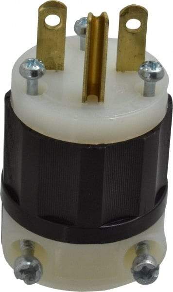 Leviton - 250 VAC, 15 Amp, 6-15P NEMA, Straight, Self Grounding, Industrial Grade Plug - 2 Pole, 3 Wire, 1 Phase, Nylon, Black, White - USA Tool & Supply
