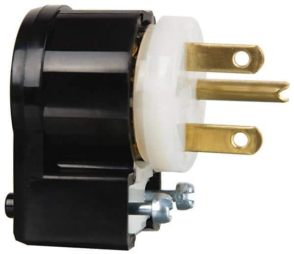Leviton - 250 VAC, 15 Amp, 6-15P NEMA, Angled, Self Grounding, Industrial Grade Plug - 2 Pole, 3 Wire, 1 Phase, Nylon, Black, White - USA Tool & Supply
