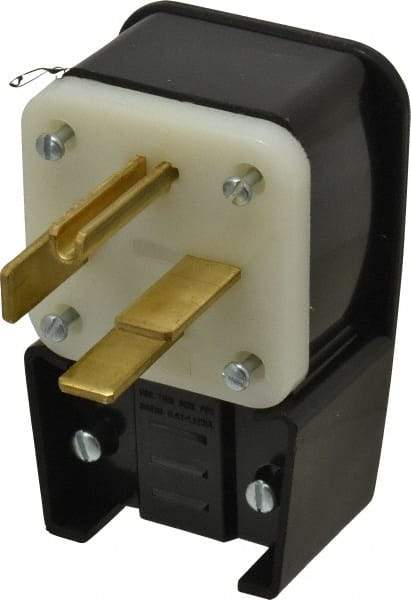 Leviton - 250 VAC, 50 Amp, 15-50P NEMA, Angled, Self Grounding, Industrial Grade Plug - 3 Pole, 4 Wire, 3 Phase, Nylon, Black - USA Tool & Supply