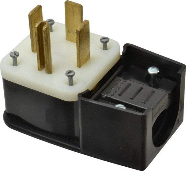 Leviton - 125/250 VAC, 60 Amp, 14-60P NEMA, Angled, Self Grounding, Industrial Grade Plug - 3 Pole, 4 Wire, 1 Phase, Nylon, Black - USA Tool & Supply
