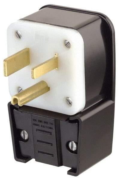 Leviton - 250 VAC, 30 Amp, 15-30P NEMA, Angled, Self Grounding, Industrial Grade Plug - 3 Pole, 4 Wire, 3 Phase, Nylon, Black - USA Tool & Supply