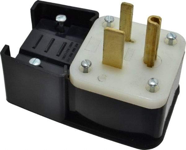 Leviton - 250 VAC, 50 Amp, 6-50P NEMA, Angled, Self Grounding, Industrial Grade Plug - 2 Pole, 3 Wire, 1 Phase, Nylon, Black - USA Tool & Supply
