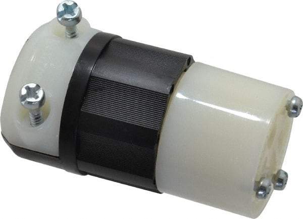 Leviton - 250 VAC, 20 Amp, 6-20R NEMA, Straight, Self Grounding, Industrial Grade Connector - 2 Pole, 3 Wire, 1 Phase, Nylon, Black, White - USA Tool & Supply