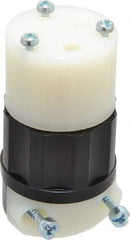 Leviton - 250 VAC, 15 Amp, 6-15R NEMA, Straight, Self Grounding, Industrial Grade Connector - 2 Pole, 3 Wire, 1 Phase, Nylon, Black, White - USA Tool & Supply