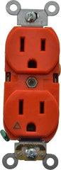 Leviton - 125 VAC, 15 Amp, 5-15R NEMA Configuration, Orange, Industrial Grade, Isolated Ground Duplex Receptacle - 1 Phase, 2 Poles, 3 Wire, Flush Mount, Tamper Resistant - USA Tool & Supply