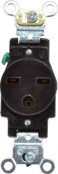 Leviton - 250 VAC, 15 Amp, 6-15R NEMA Configuration, Brown, Industrial Grade, Self Grounding Single Receptacle - 1 Phase, 2 Poles, 3 Wire, Flush Mount, Impact Resistant - USA Tool & Supply