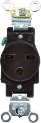 Leviton - 250 VAC, 15 Amp, 6-15R NEMA Configuration, Brown, Industrial Grade, Self Grounding Single Receptacle - 1 Phase, 2 Poles, 3 Wire, Flush Mount, Impact Resistant - USA Tool & Supply