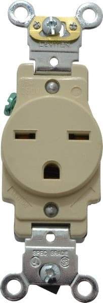 Leviton - 250 VAC, 15 Amp, 6-15R NEMA Configuration, Ivory, Industrial Grade, Self Grounding Single Receptacle - 1 Phase, 2 Poles, 3 Wire, Flush Mount, Impact Resistant - USA Tool & Supply