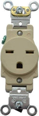 Leviton - 250 VAC, 15 Amp, 6-15R NEMA Configuration, Ivory, Industrial Grade, Self Grounding Single Receptacle - 1 Phase, 2 Poles, 3 Wire, Flush Mount, Impact Resistant - USA Tool & Supply