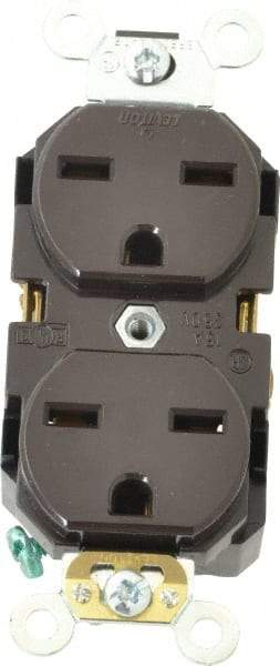 Leviton - 250 VAC, 15 Amp, 6-15R NEMA Configuration, Brown, Industrial Grade, Self Grounding Duplex Receptacle - 1 Phase, 2 Poles, 3 Wire, Flush Mount, Impact Resistant - USA Tool & Supply