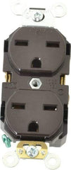 Leviton - 250 VAC, 15 Amp, 6-15R NEMA Configuration, Brown, Industrial Grade, Self Grounding Duplex Receptacle - 1 Phase, 2 Poles, 3 Wire, Flush Mount, Impact Resistant - USA Tool & Supply