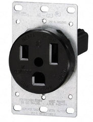 Leviton - 250 VAC, 30 Amp, 15-30R NEMA Configuration, Black, Industrial Grade, Self Grounding Single Receptacle - 3 Phase, 3 Poles, 4 Wire, Flush Mount, Tamper Resistant - USA Tool & Supply