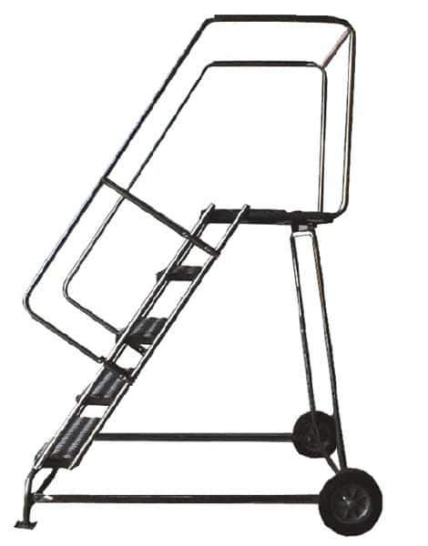 Ballymore - 93" 6 Step Ladder - Rolling Safety Ladder, 300 Lb Capacity, 60" Platform Height, 30" Base Width x 49" Depth, Solid Ribbed Tread - USA Tool & Supply