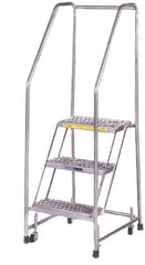Ballymore - 77-1/2" 5 Step Ladder - Rolling Safety Ladder, 300 Lb Capacity, 47-1/2" Platform Height, 30" Base Width x 37" Depth, Heavy-Duty Serrated Grating - USA Tool & Supply