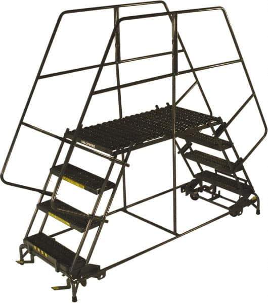 Ballymore - 108" 7 Step Double Entry Work Platform - Rolling Work Platform, 800 Lb Capacity, 70" Platform Height, 38" Base Width x 122" Base Depth, Grip Strut - USA Tool & Supply