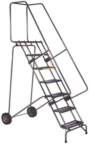 Ballymore - 143" 11 Step Ladder - 350 Lb Capacity, 110" Platform Height, 30" Base Width x 82" Base Depth, Expanded Metal Tread - USA Tool & Supply