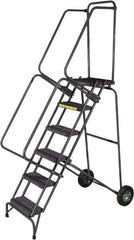 Ballymore - 93" 6 Step Ladder - 300 Lb Capacity, 60" Platform Height, 30" Base Width x 54" Depth, Heavy-Duty Serrated Grating - USA Tool & Supply