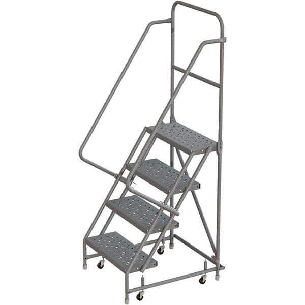 TRI-ARC - 76" 4 Step Rolling Platform Ladder - 450 Lb Capacity, 40" Platform Height, 24" Base Width x 35" Depth, Perforated Tread - USA Tool & Supply