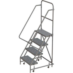 TRI-ARC - 76" 4 Step Rolling Platform Ladder - 450 Lb Capacity, 40" Platform Height, 24" Base Width x 35" Depth, Perforated Tread - USA Tool & Supply
