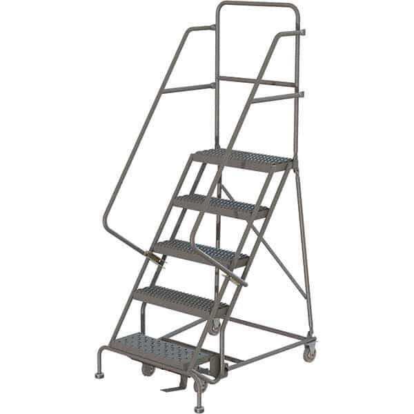 TRI-ARC - 86" 5 Step Rolling Platform Ladder - 450 Lb Capacity, 50" Platform Height, 30" Base Width x 42" Depth, Serrated Tread - USA Tool & Supply