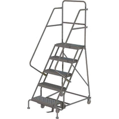 TRI-ARC - 86" 5 Step Rolling Platform Ladder - 450 Lb Capacity, 50" Platform Height, 30" Base Width x 42" Depth, Serrated Tread - USA Tool & Supply