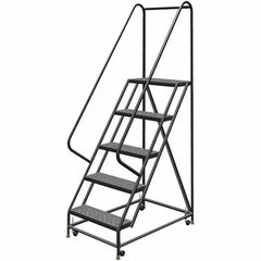 TRI-ARC - 86" 5 Step Rolling Platform Ladder - 450 Lb Capacity, 50" Platform Height, 30" Base Width x 42" Depth, Perforated Tread - USA Tool & Supply