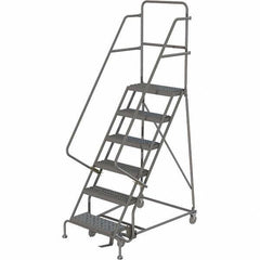 TRI-ARC - 96" 6 Step Rolling Platform Ladder - 450 Lb Capacity, 60" Platform Height, 27" Base Width x 50" Depth, Serrated Tread - USA Tool & Supply