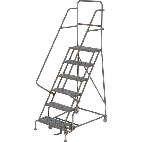 TRI-ARC - 96" 6 Step Rolling Platform Ladder - 450 Lb Capacity, 60" Platform Height, 27" Base Width x 50" Depth, Perforated Tread - USA Tool & Supply