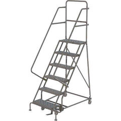 TRI-ARC - 96" 6 Step Rolling Platform Ladder - 450 Lb Capacity, 60" Platform Height, 27" Base Width x 50" Depth, Perforated Tread - USA Tool & Supply