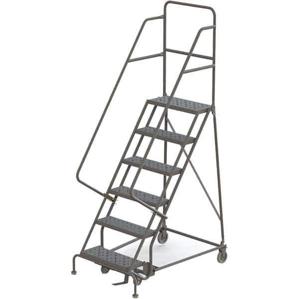 TRI-ARC - 96" 6 Step Rolling Platform Ladder - 450 Lb Capacity, 60" Platform Height, 35" Base Width x 50" Depth, Perforated Tread - USA Tool & Supply