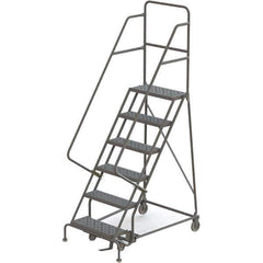 TRI-ARC - 96" 6 Step Rolling Platform Ladder - 450 Lb Capacity, 60" Platform Height, 35" Base Width x 50" Depth, Perforated Tread - USA Tool & Supply